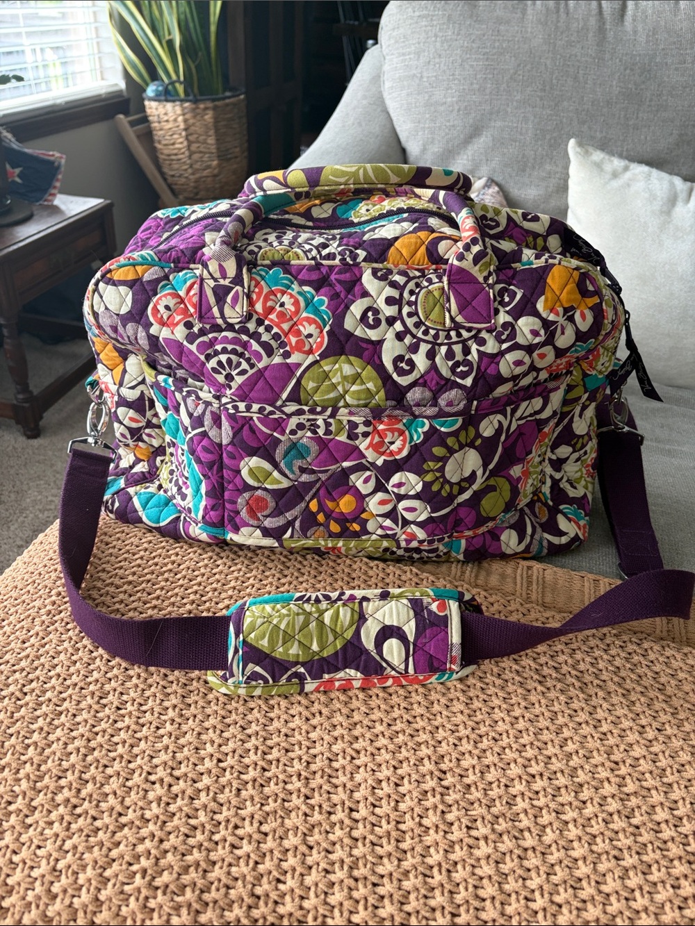 Vera Bradley “Plum Crazy” retired large weekender tote bag with shoulder strap